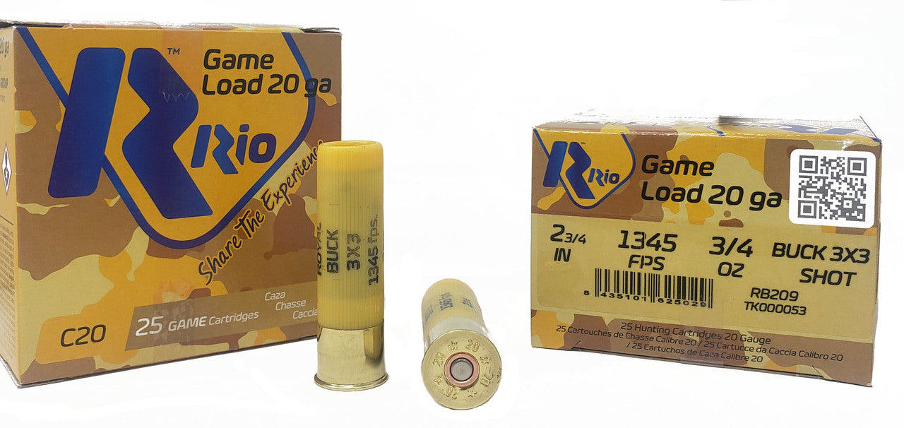 Rio - Game Load 20GA - 2 3/4IN - 3/4OZ - Buck 3X3 Shot - 25